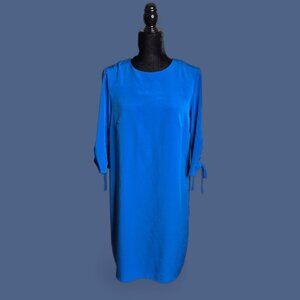 H&M Women's Vibrant Blue Shift Dress with 3/4 Tie Sleeves. Size 10